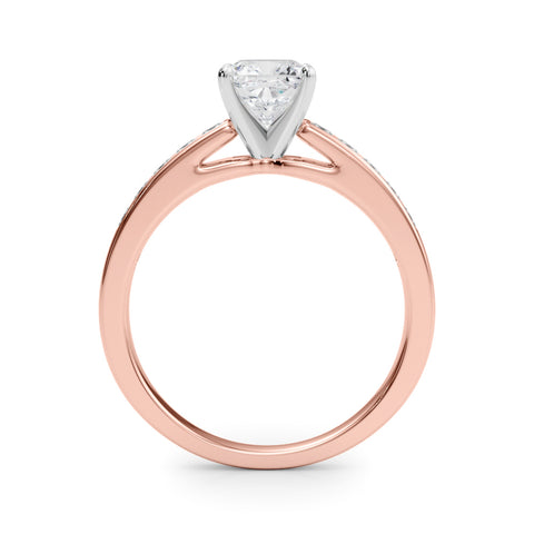 Rose gold Cushion Solitaire Diamond Ring with Channel-Set Band and Four-Prong Setting