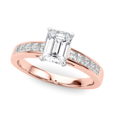 Rose gold Emerald Solitaire Diamond Ring with Channel-Set Band and Four-Prong Setting