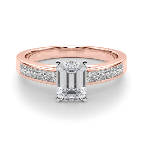 Rose gold Emerald Solitaire Diamond Ring with Channel-Set Band and Four-Prong Setting