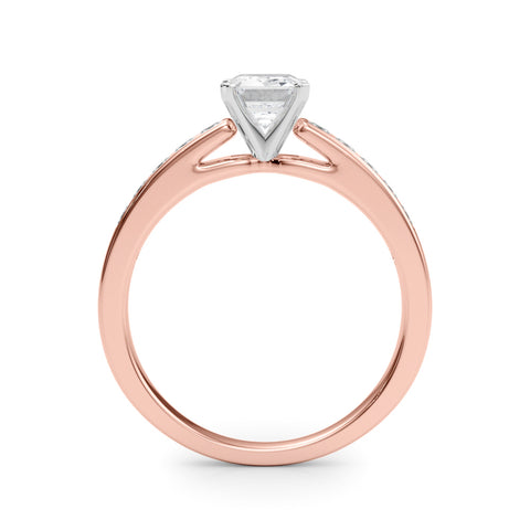 Rose gold Emerald Solitaire Diamond Ring with Channel-Set Band and Four-Prong Setting