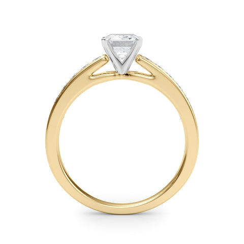 Yellow gold Emerald Solitaire Diamond Ring with Channel-Set Band and Four-Prong Setting