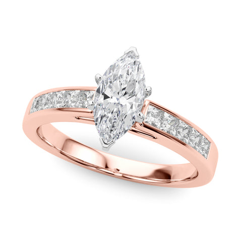 Rose gold Marquise Solitaire Diamond Ring with Channel-Set Band and Four-Prong Setting