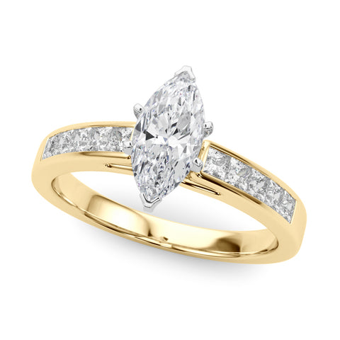 Yellow gold Marquise Solitaire Diamond Ring with Channel-Set Band and Four-Prong Setting