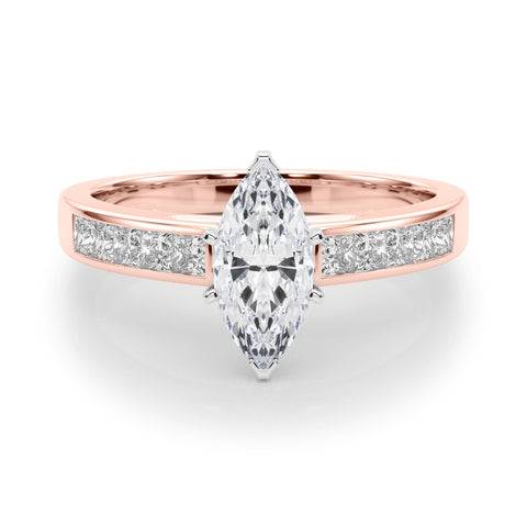 Rose gold Marquise Solitaire Diamond Ring with Channel-Set Band and Four-Prong Setting