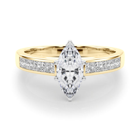 Yellow gold Marquise Solitaire Diamond Ring with Channel-Set Band and Four-Prong Setting