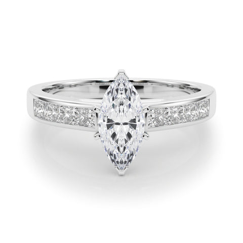 White gold Marquise Solitaire Diamond Ring with Channel-Set Band and Four-Prong Setting