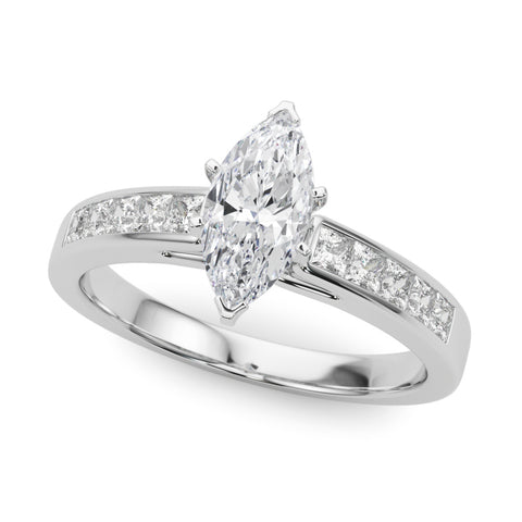 White gold Marquise Solitaire Diamond Ring with Channel-Set Band and Four-Prong Setting