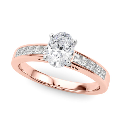 Rose gold Oval Solitaire Diamond Ring with Channel-Set Band and Four-Prong Setting