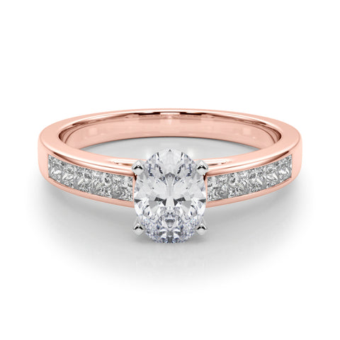 Rose gold Oval Solitaire Diamond Ring with Channel-Set Band and Four-Prong Setting