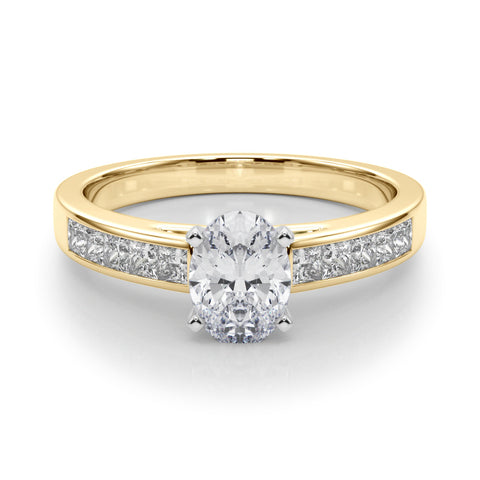 Yellow gold Oval Solitaire Diamond Ring with Channel-Set Band and Four-Prong Setting