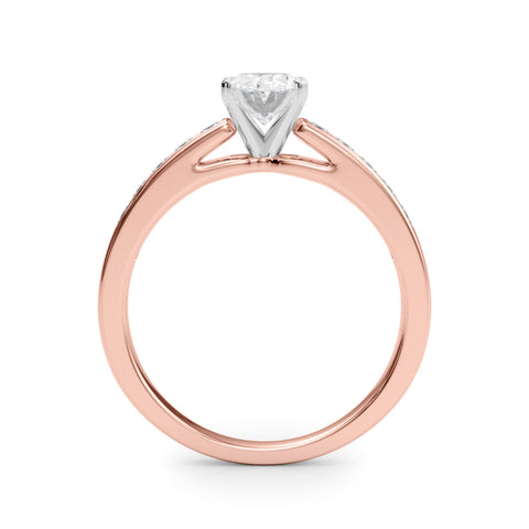 Rose gold Oval Solitaire Diamond Ring with Channel-Set Band and Four-Prong Setting