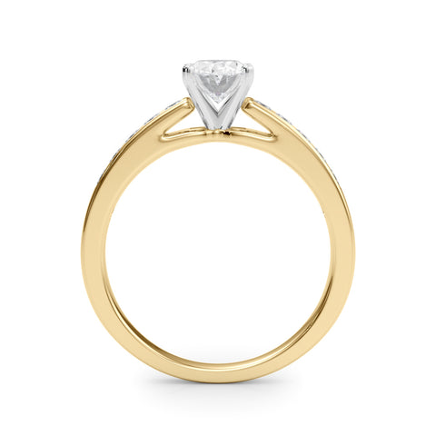 Yellow gold Oval Solitaire Diamond Ring with Channel-Set Band and Four-Prong Setting