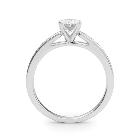 White gold Oval Solitaire Diamond Ring with Channel-Set Band and Four-Prong Setting