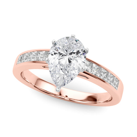 Rose gold Pear Solitaire Diamond Ring with Channel-Set Band and Four-Prong Setting