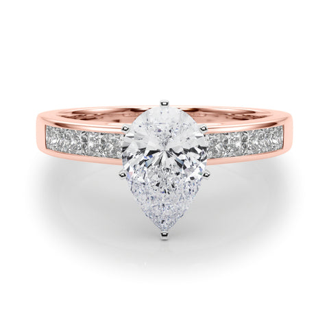 Rose gold Pear Solitaire Diamond Ring with Channel-Set Band and Four-Prong Setting