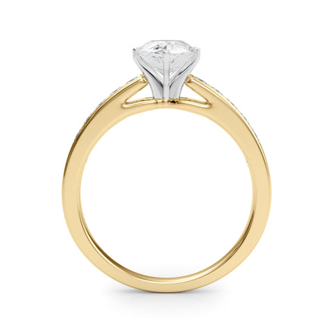 Yellow gold Pear Solitaire Diamond Ring with Channel-Set Band and Four-Prong Setting