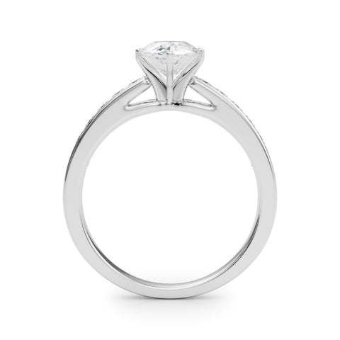 White gold Pear Solitaire Diamond Ring with Channel-Set Band and Four-Prong Setting