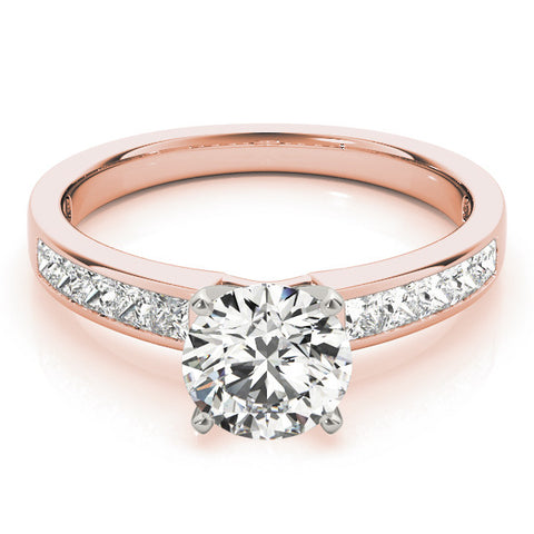 Rose gold Round Solitaire Diamond Ring with Channel-Set Band and Four-Prong Setting