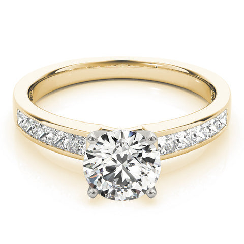 Yellow gold Round Solitaire Diamond Ring with Channel-Set Band and Four-Prong Setting