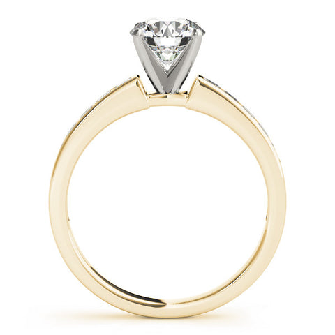 Yellow gold Round Solitaire Diamond Ring with Channel-Set Band and Four-Prong Setting