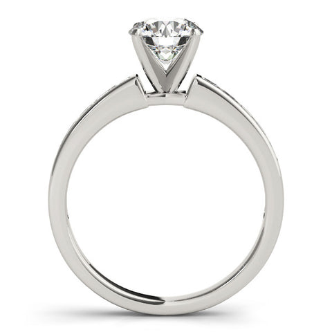 White gold Round Solitaire Diamond Ring with Channel-Set Band and Four-Prong Setting