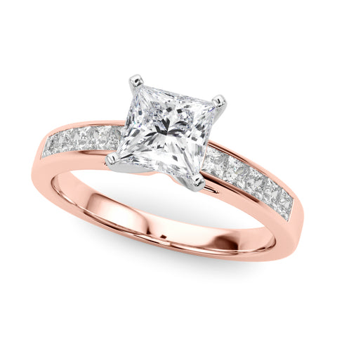 Rose gold Princess Solitaire Diamond Ring with Channel-Set Band and Four-Prong Setting