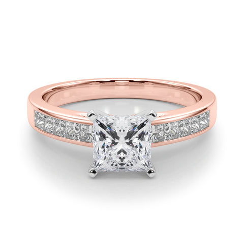 Rose gold Princess Solitaire Diamond Ring with Channel-Set Band and Four-Prong Setting