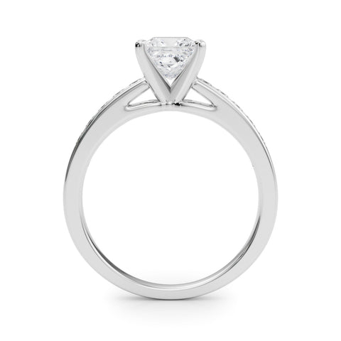 White gold Princess Solitaire Diamond Ring with Channel-Set Band and Four-Prong Setting