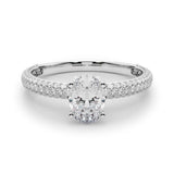 Silver 2.08 Carat F VS1 Oval Solitaire with Pave Band and Four-Prong Setting