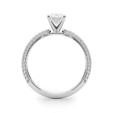 Silver 2.08 Carat F VS1 Oval Solitaire with Pave Band and Four-Prong Setting