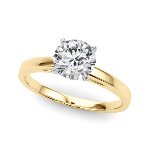 Yellow gold Round Solitaire Diamond Engagement Ring with Four-Prong Setting on a Classic Band