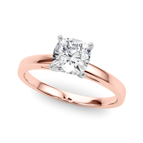 Rose gold Cushion Solitaire Diamond Engagement Ring with Four-Prong Setting on a Classic Band