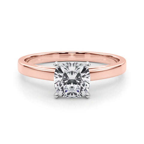 Rose gold Cushion Solitaire Diamond Engagement Ring with Four-Prong Setting on a Classic Band