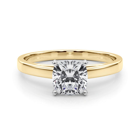 Yellow gold Cushion Solitaire Diamond Engagement Ring with Four-Prong Setting on a Classic Band