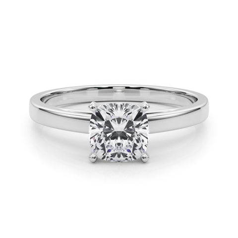 White gold Cushion Solitaire Diamond Engagement Ring with Four-Prong Setting on a Classic Band