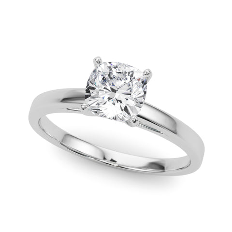 White gold Cushion Solitaire Diamond Engagement Ring with Four-Prong Setting on a Classic Band