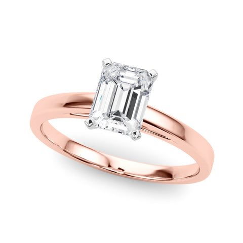 Rose gold Emerald Solitaire Diamond Engagement Ring with Four-Prong Setting on a Classic Band