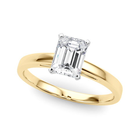 Yellow gold Emerald Solitaire Diamond Engagement Ring with Four-Prong Setting on a Classic Band