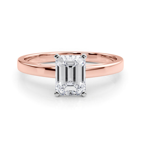 Rose gold Emerald Solitaire Diamond Engagement Ring with Four-Prong Setting on a Classic Band