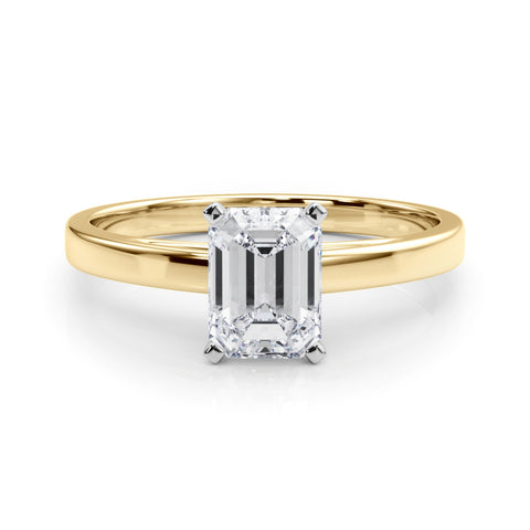 Yellow gold Emerald Solitaire Diamond Engagement Ring with Four-Prong Setting on a Classic Band