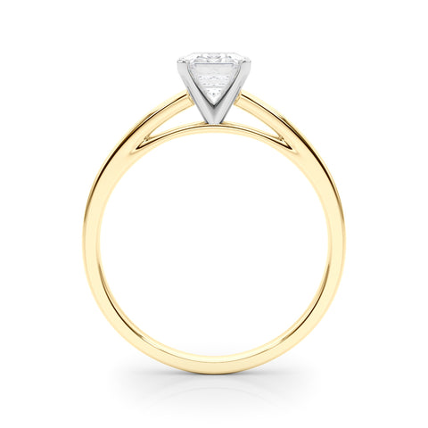 Yellow gold Emerald Solitaire Diamond Engagement Ring with Four-Prong Setting on a Classic Band