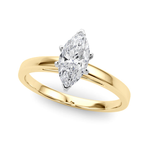 Yellow gold Marquise Solitaire Diamond Engagement Ring with Four-Prong Setting on a Classic Band