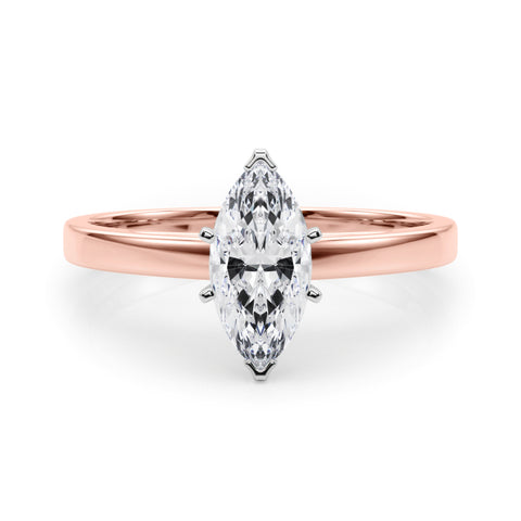 Rose gold Marquise Solitaire Diamond Engagement Ring with Four-Prong Setting on a Classic Band