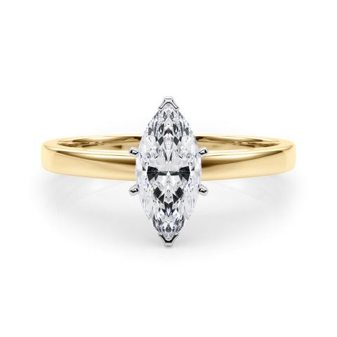 Yellow gold Marquise Solitaire Diamond Engagement Ring with Four-Prong Setting on a Classic Band