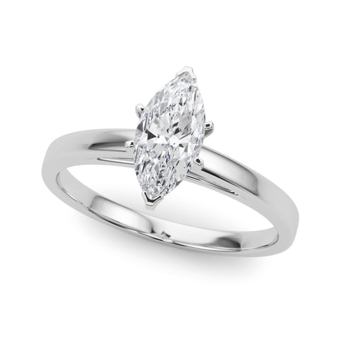 White gold Marquise Solitaire Diamond Engagement Ring with Four-Prong Setting on a Classic Band