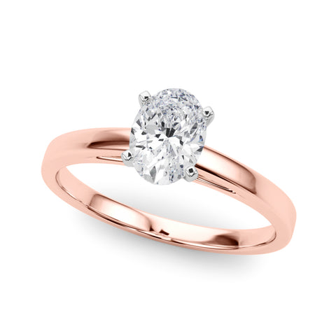 Rose gold Oval Solitaire Diamond Engagement Ring with Four-Prong Setting on a Classic Band