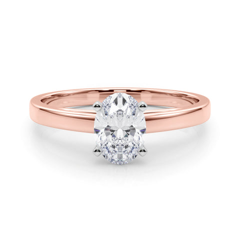 Rose gold Oval Solitaire Diamond Engagement Ring with Four-Prong Setting on a Classic Band