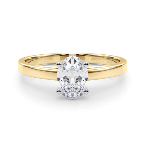 Yellow gold Oval Solitaire Diamond Engagement Ring with Four-Prong Setting on a Classic Band