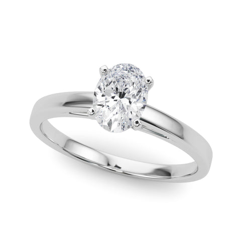 White gold Oval Solitaire Diamond Engagement Ring with Four-Prong Setting on a Classic Band