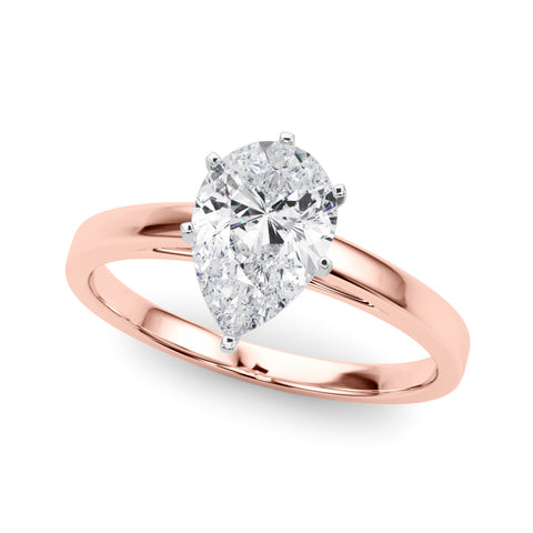 Rose gold Pear Solitaire Diamond Engagement Ring with Four-Prong Setting on a Classic Band